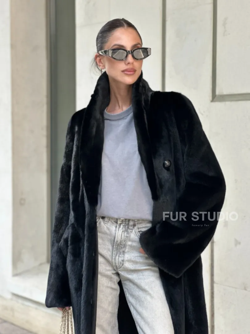 Черная шуба пальто из меха норки Saga furs