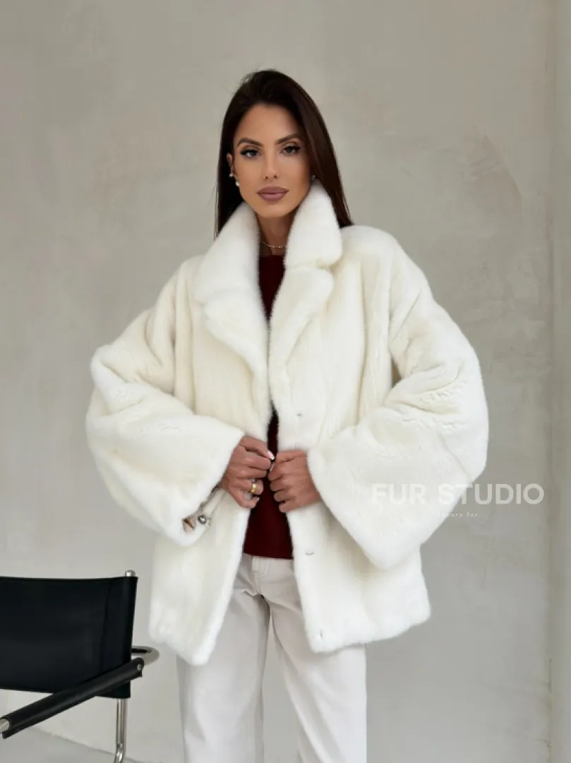 Шуба автоледи из белой норки NAFA MINK - роспуск