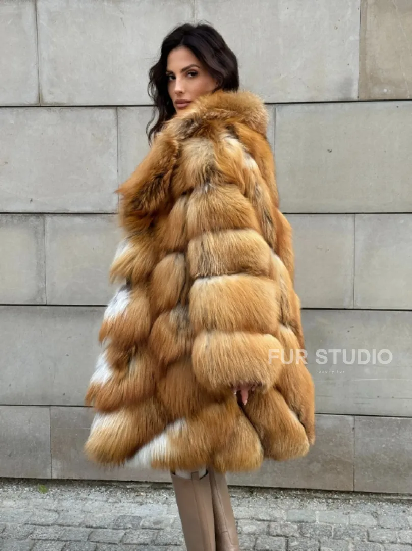 Vintage шуба диагональ из меха лисы Gold Fox, английский воротник