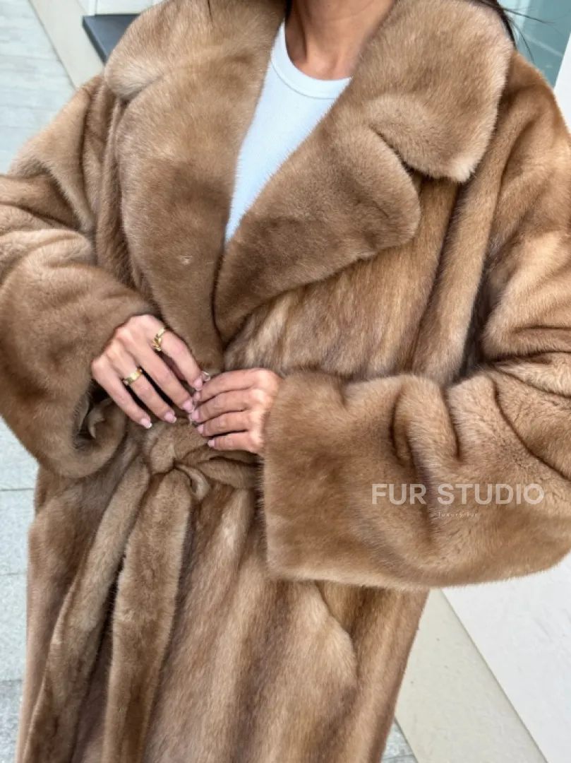 Норковая шуба Vintage Gold с английским воротником - цельные пластины