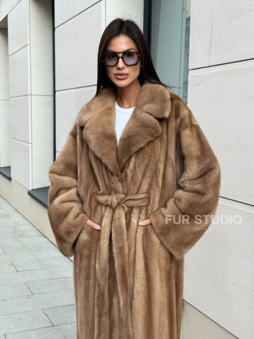Норковая шуба Vintage Gold с английским воротником - цельные пластины