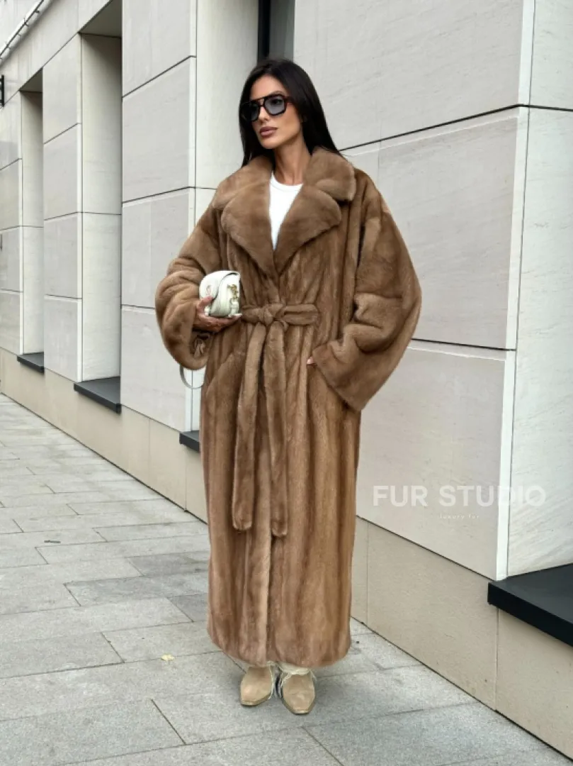 Норковая шуба Vintage Gold с английским воротником - цельные пластины