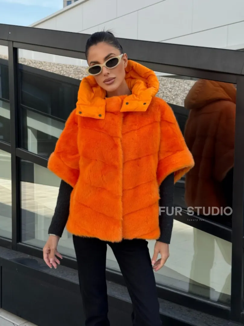 Зимняя куртка-жилет из меха норки цвет Orange