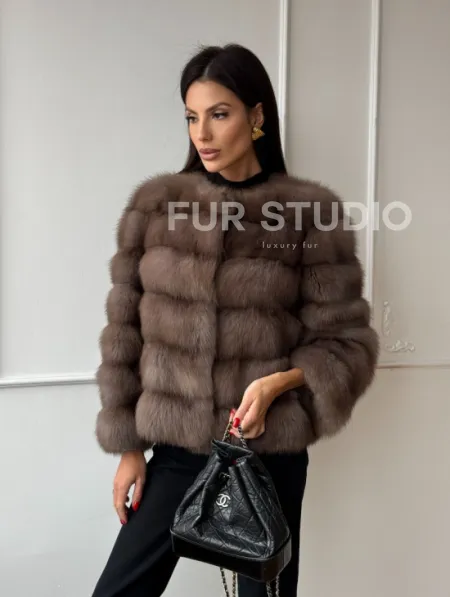 Шуба из меха куницы Truffle с воротником шанель - фото 8