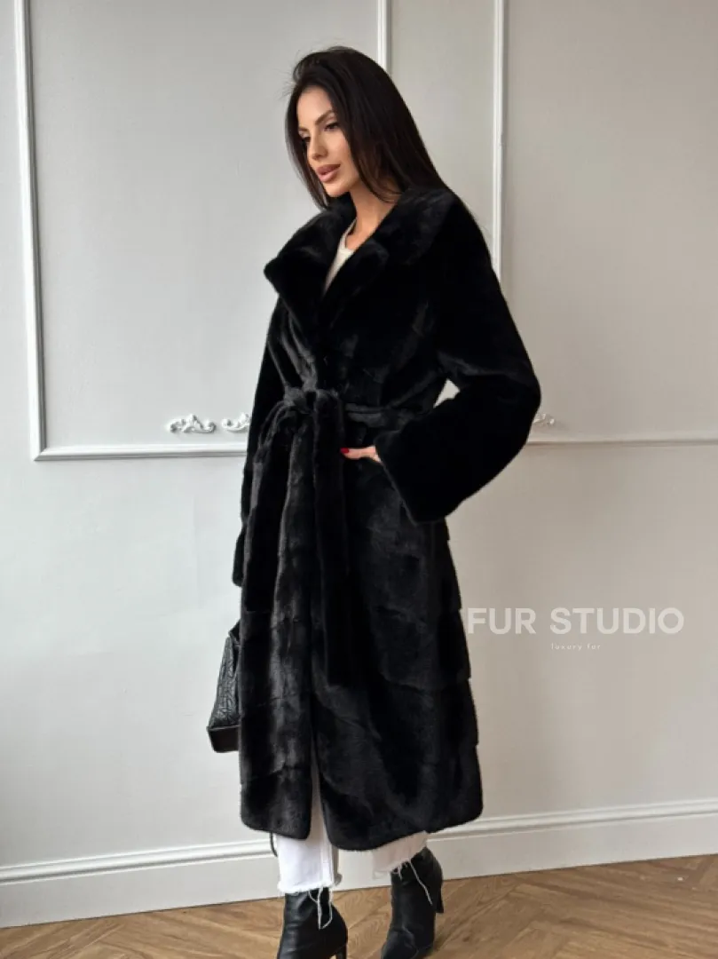 Классическая шуба Luxury Fashion из меха норки Velvet - паркет,  рукава в роспуск