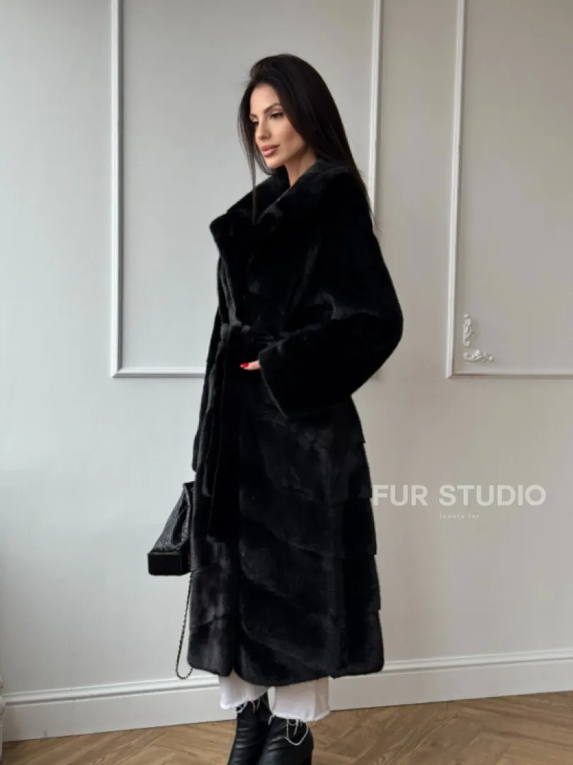 Классическая шуба Luxury Fashion из меха норки Velvet - паркет,  рукава в роспуск