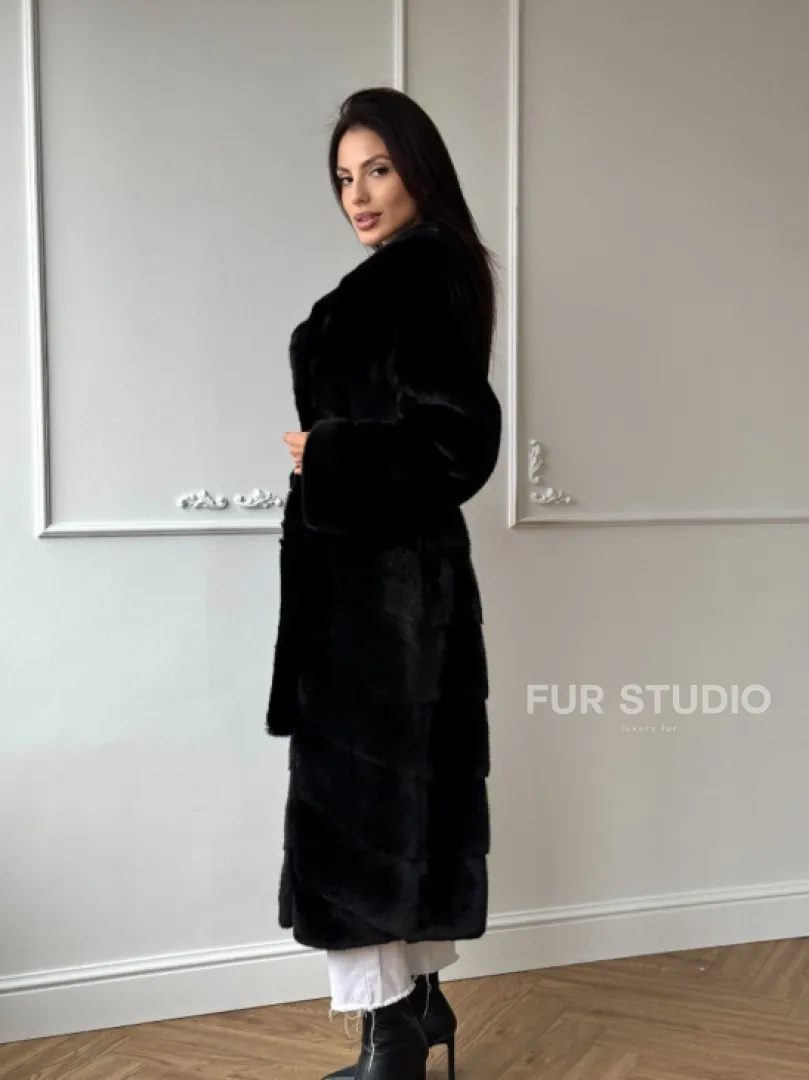 Классическая шуба Luxury Fashion из меха норки Velvet - паркет,  рукава в роспуск