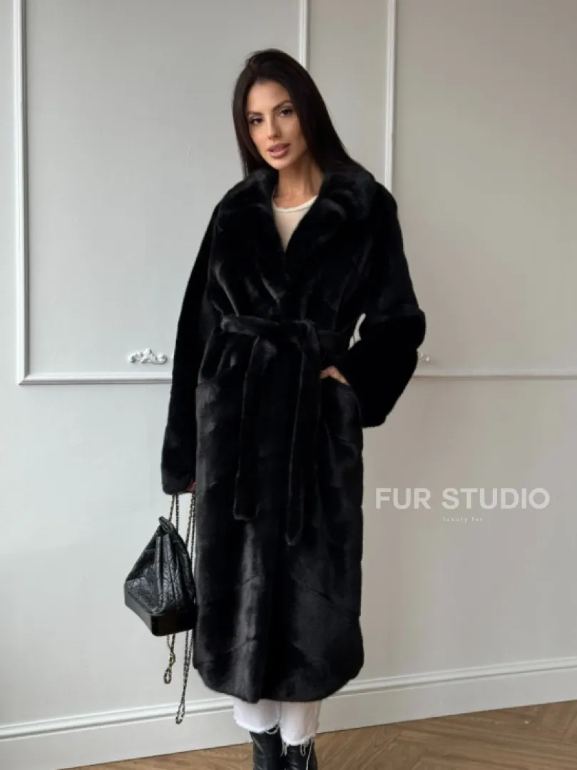 Классическая шуба Luxury Fashion из меха норки Velvet - паркет,  рукава в роспуск
