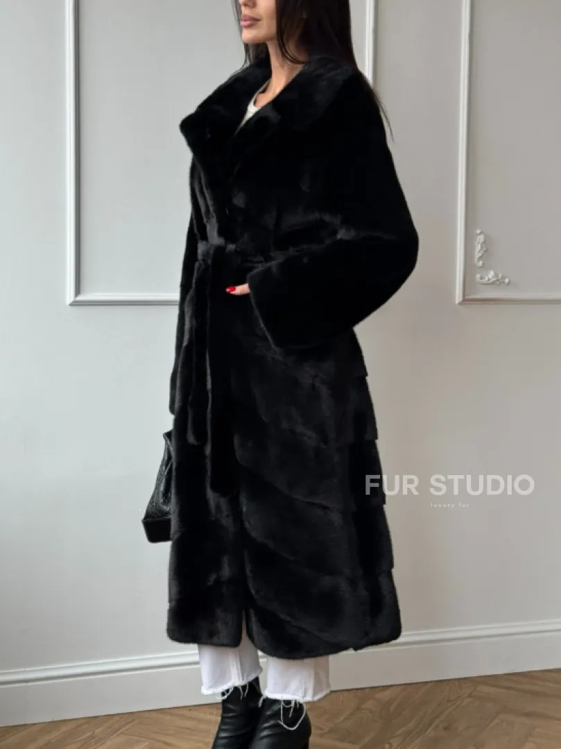 Классическая шуба Luxury Fashion из меха норки Velvet - паркет,  рукава в роспуск