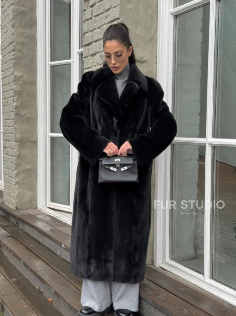 Шуба из канадской аукционной норки с английским воротником - Total black