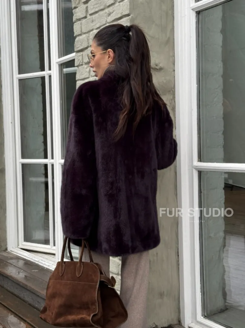 Короткий женский полушубок из меха норки VINTAGE BURGUNDY