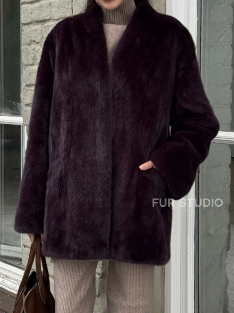 Короткий женский полушубок из меха норки VINTAGE BURGUNDY