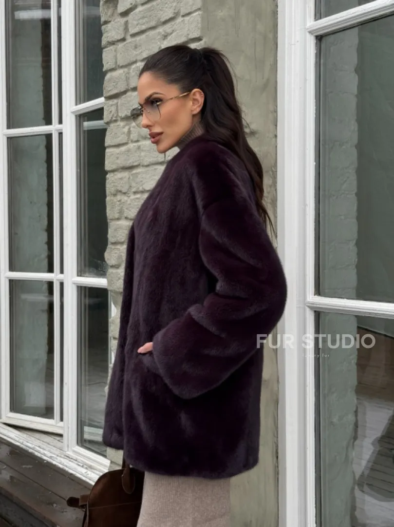 Короткий женский полушубок из меха норки VINTAGE BURGUNDY