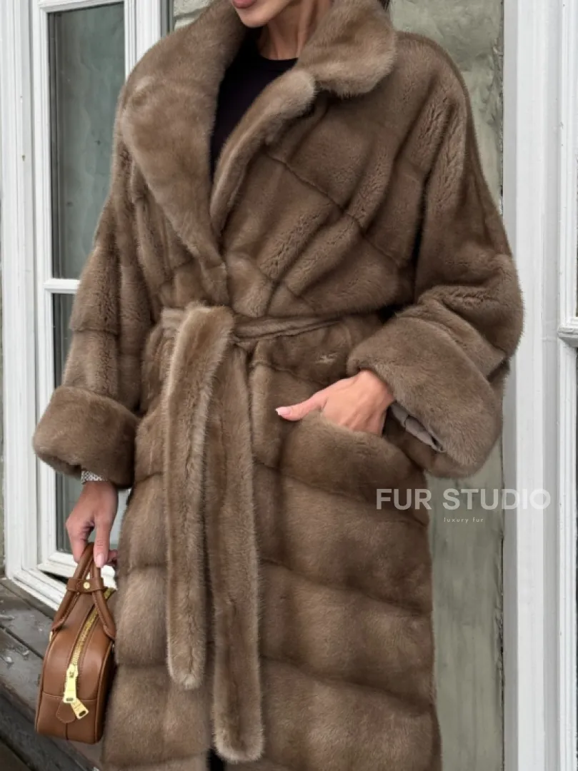 Шуба - кимоно из меха норки Saga Furs в натуральном цвете пастель