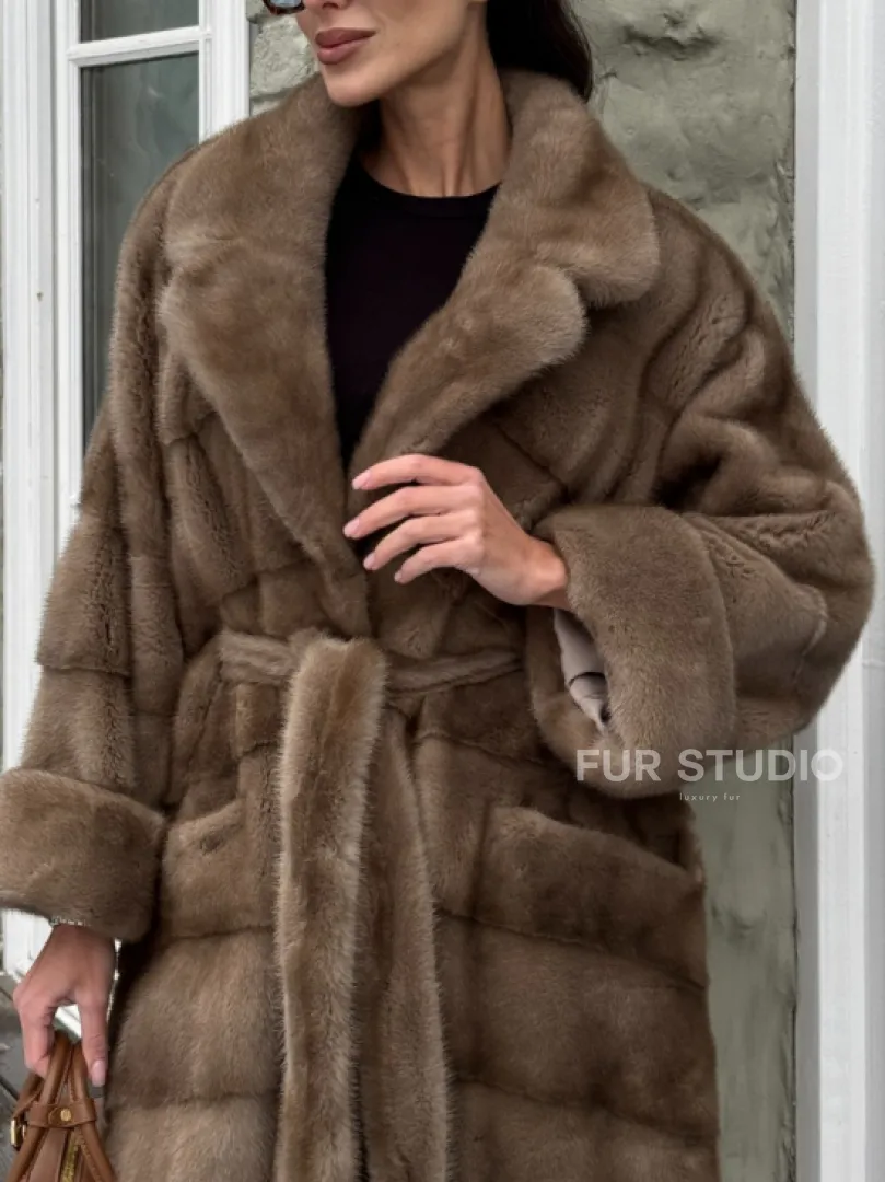 Шуба - кимоно из меха норки Saga Furs в натуральном цвете пастель