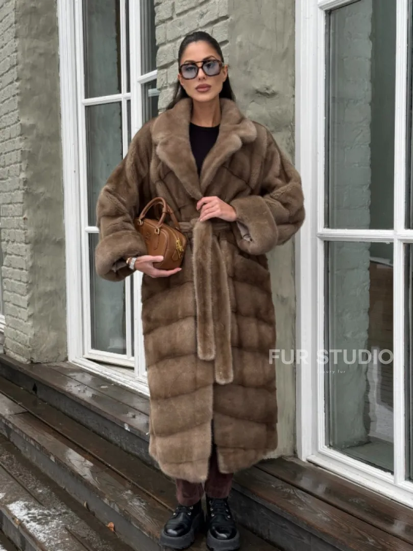 Шуба - кимоно из меха норки Saga Furs в натуральном цвете пастель
