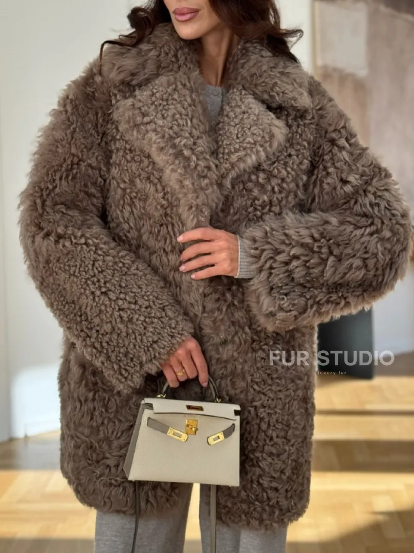 Двусторонняя шуба - дублёнка из меха испанского тиградо