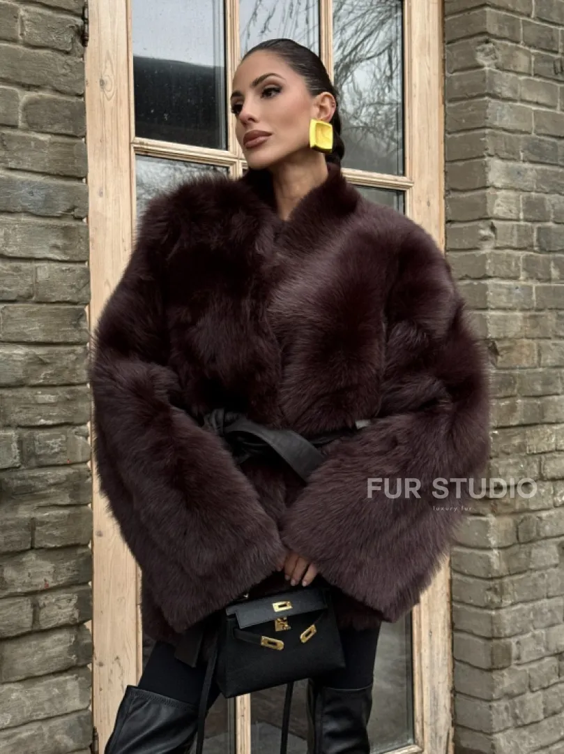 Двухсторонняя женская дубленка из итальянской тосканы Burgundy