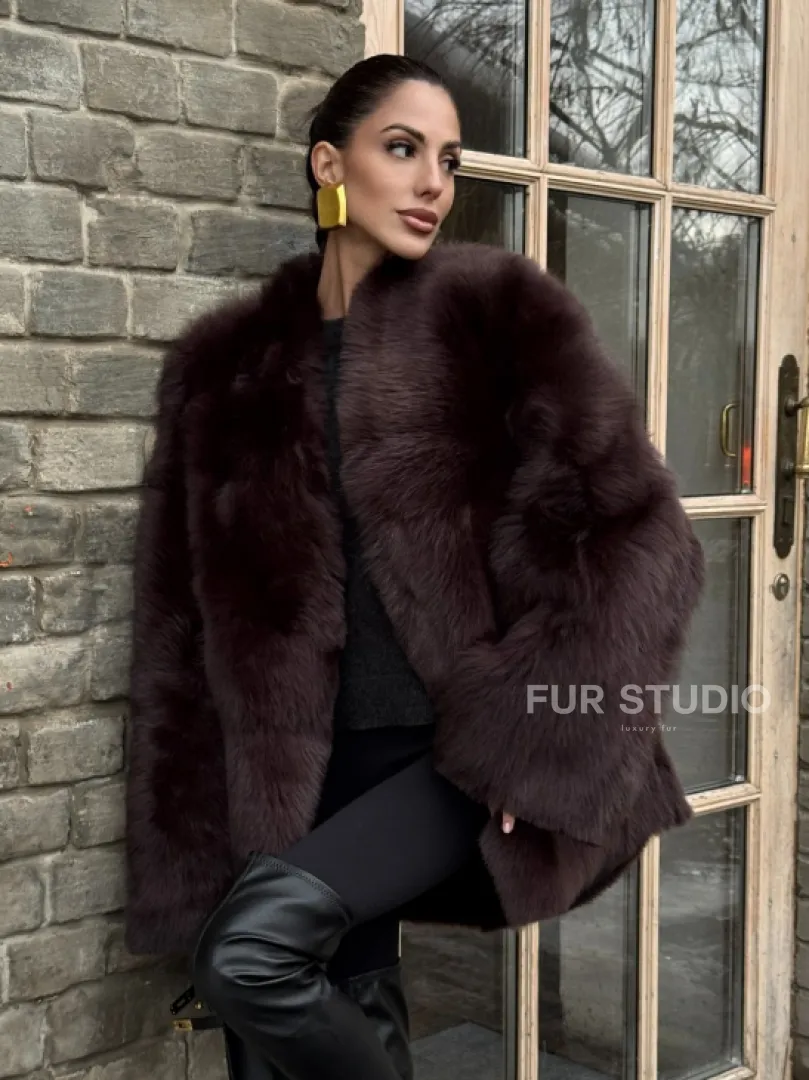 Двухсторонняя женская дубленка из итальянской тосканы Burgundy