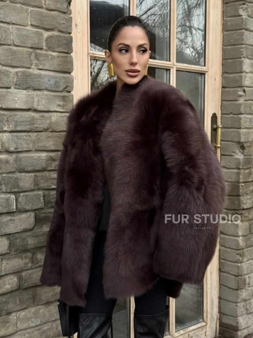 Двухсторонняя женская дубленка из итальянской тосканы Burgundy