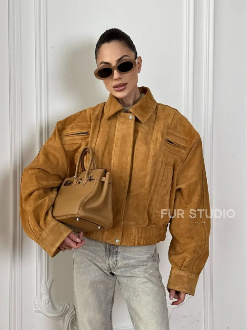 Женская замшевая куртка бомбер Camel  - «High street style»