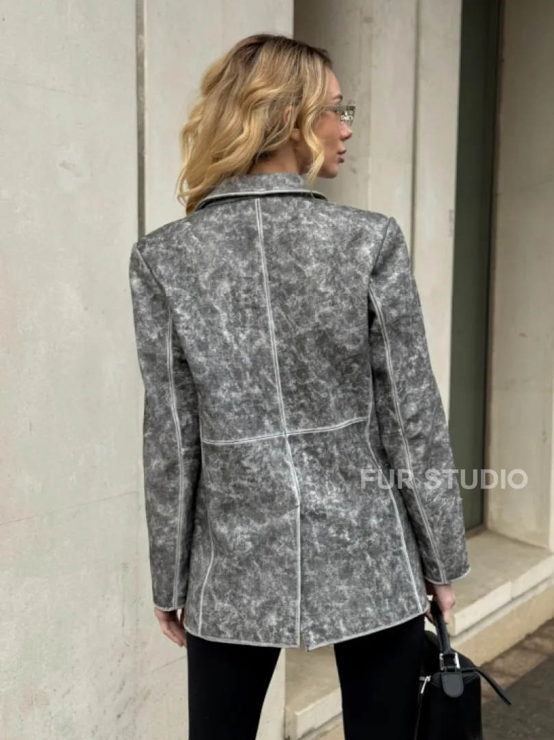 Женский кожаный пиджак Retro style весна 2025 - Vintage Marble