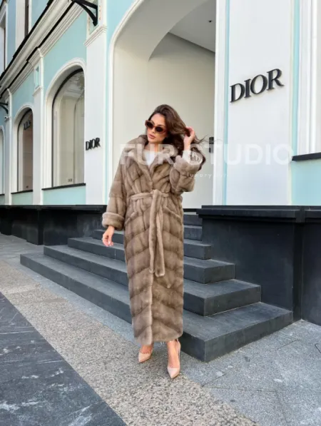 Норковое пальто - цвет капучино - фото 3