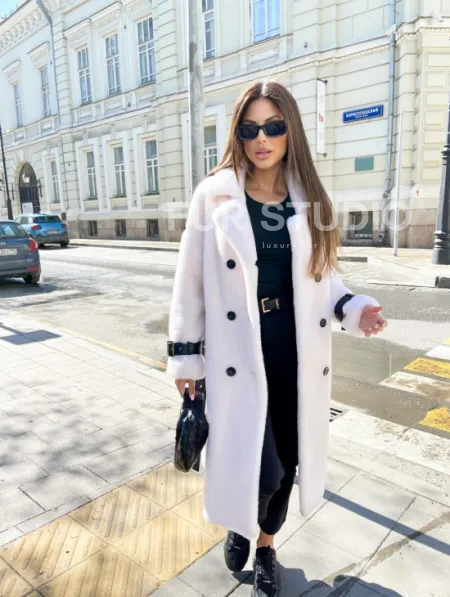 Белая шерстяная шуба - тедди - фото 2