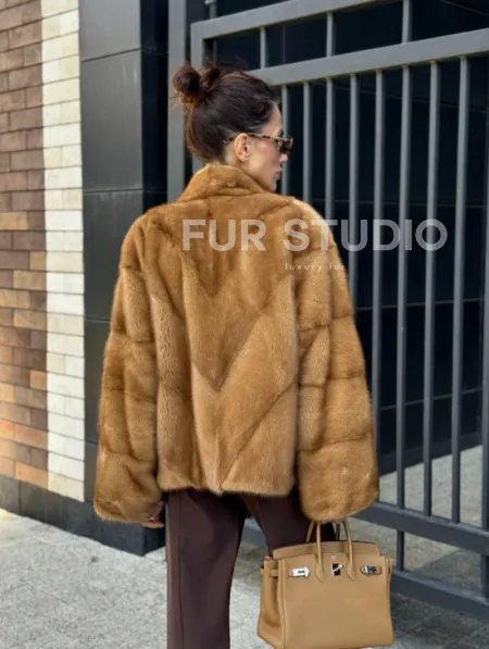 Норковый жакет Gold воротник V-образный - фото 8