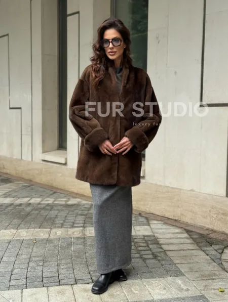 Коричневая шуба из норки - фото 11