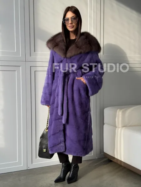 Фиолетовая норковая шуба - фото 14