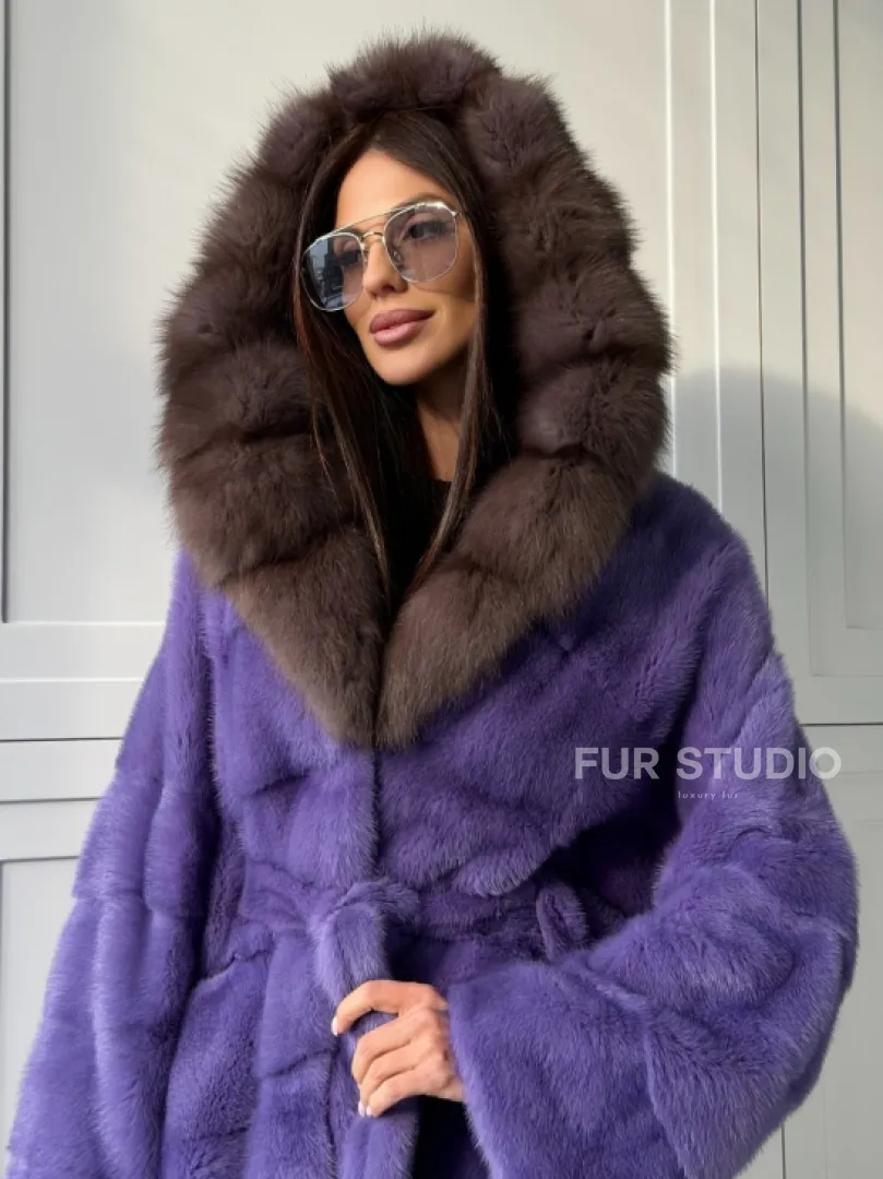 Фиолетовая норковая шуба