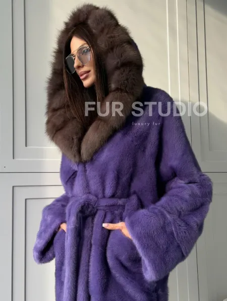 Фиолетовая норковая шуба - фото 7