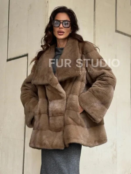 Норковая шуба бежевая - фото 10