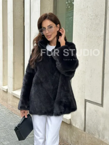 Норковый полушубок - графит - фото 7