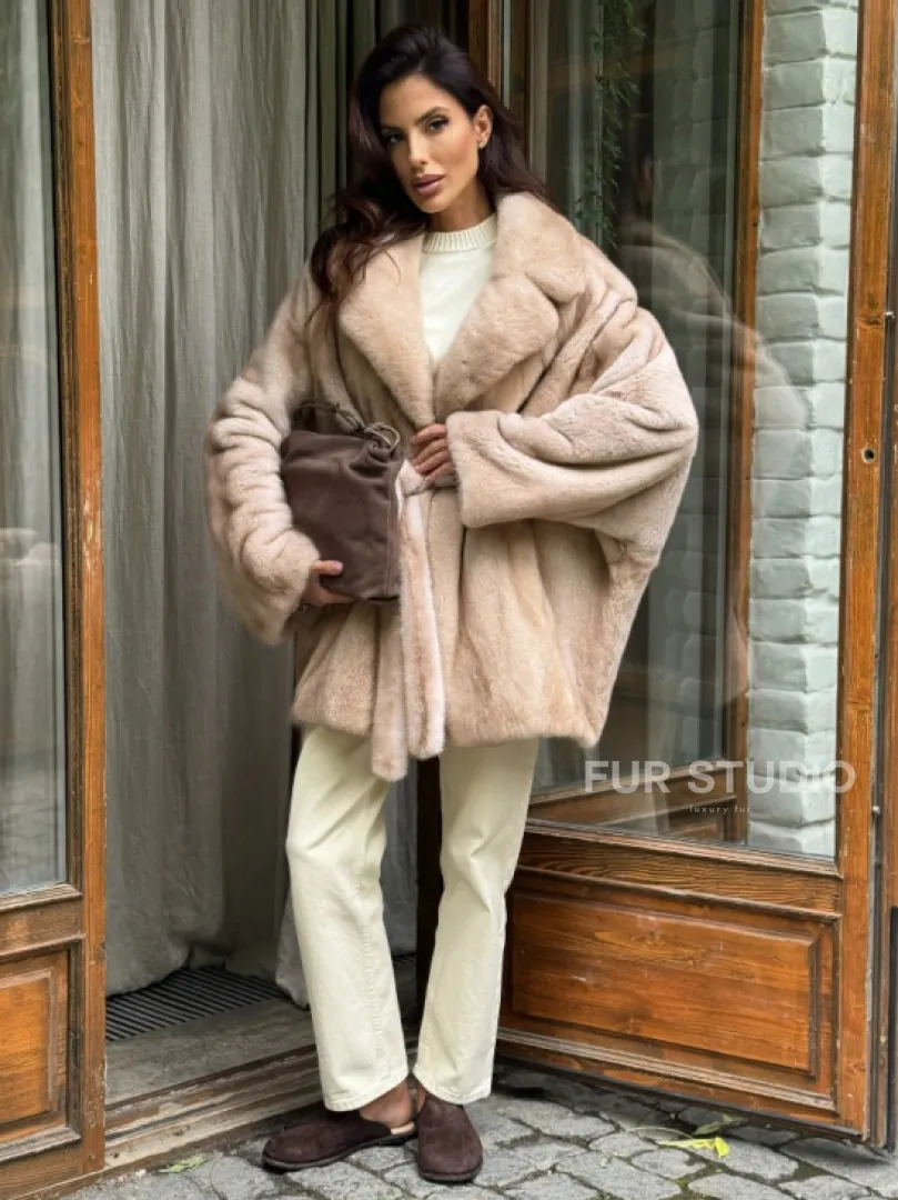 Натуральная норковая шуба - пастель