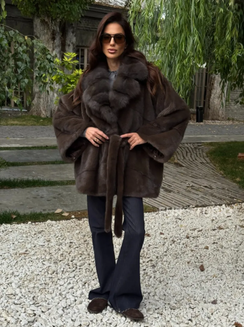 Шуба автоледи норковая - цвет коричневый