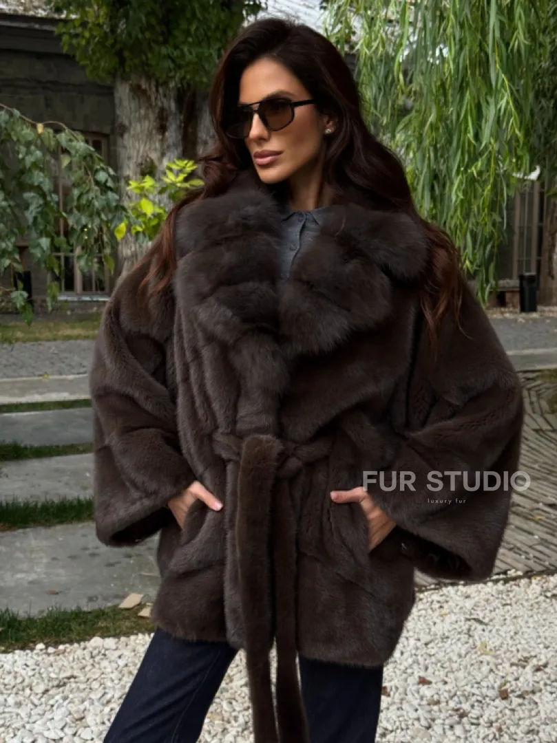 Шуба автоледи норковая - цвет коричневый