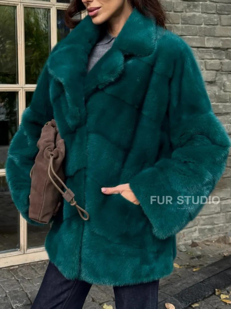 Полушубок норковый - цвет изумруд
