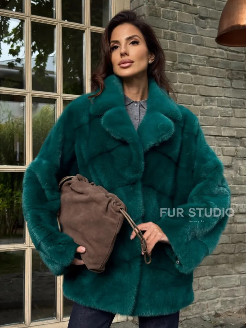 Полушубок норковый - цвет изумруд