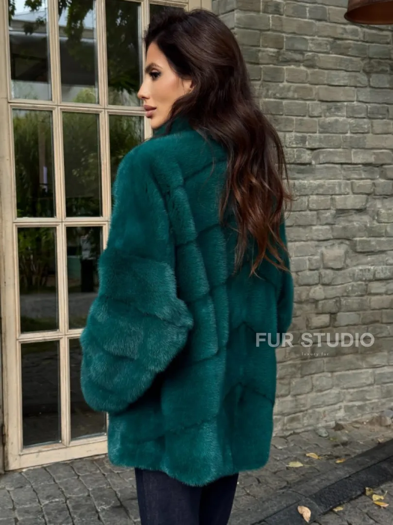Полушубок норковый - цвет изумруд