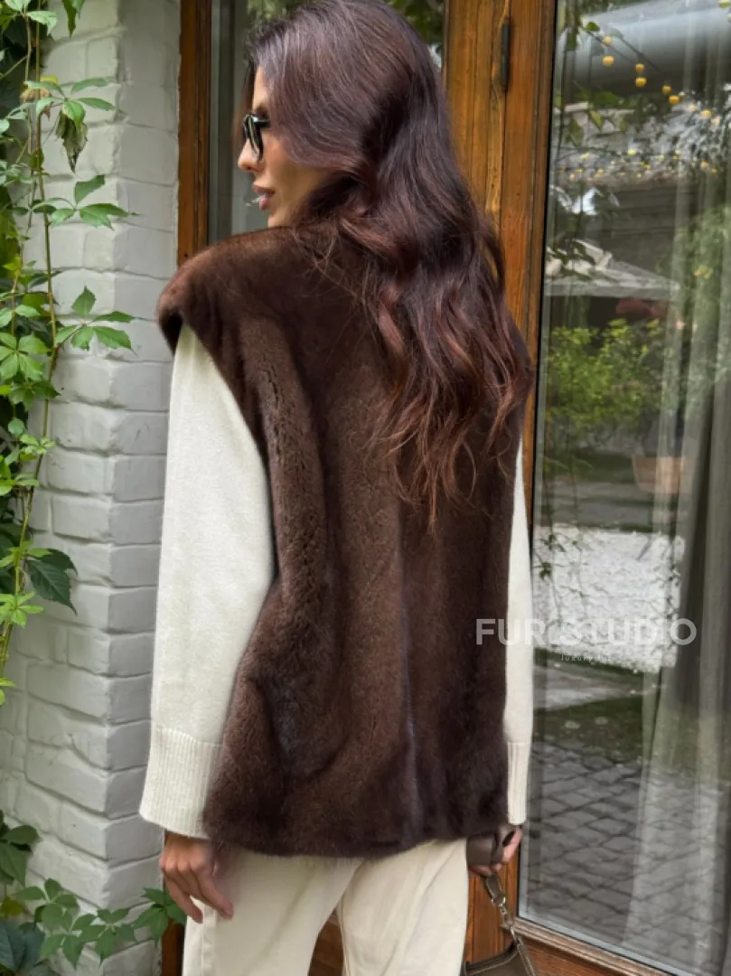 Жилет норковый - цвет коричневый