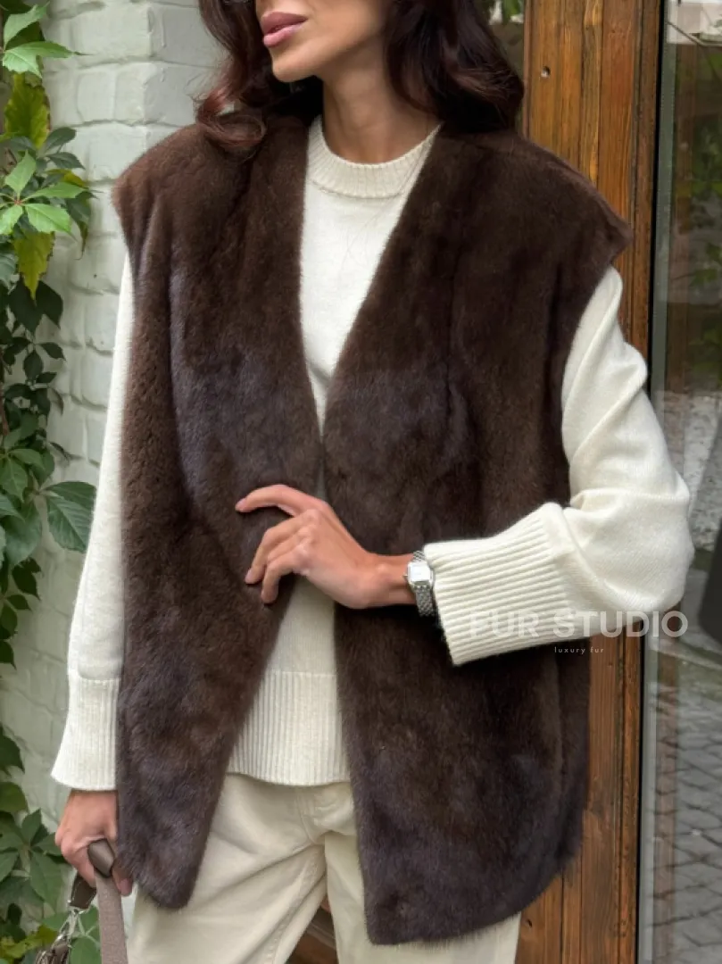 Жилет норковый - цвет коричневый