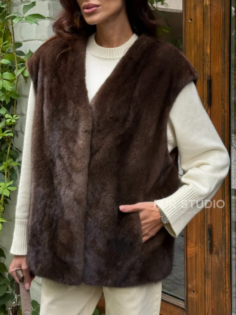 Жилет норковый - цвет коричневый