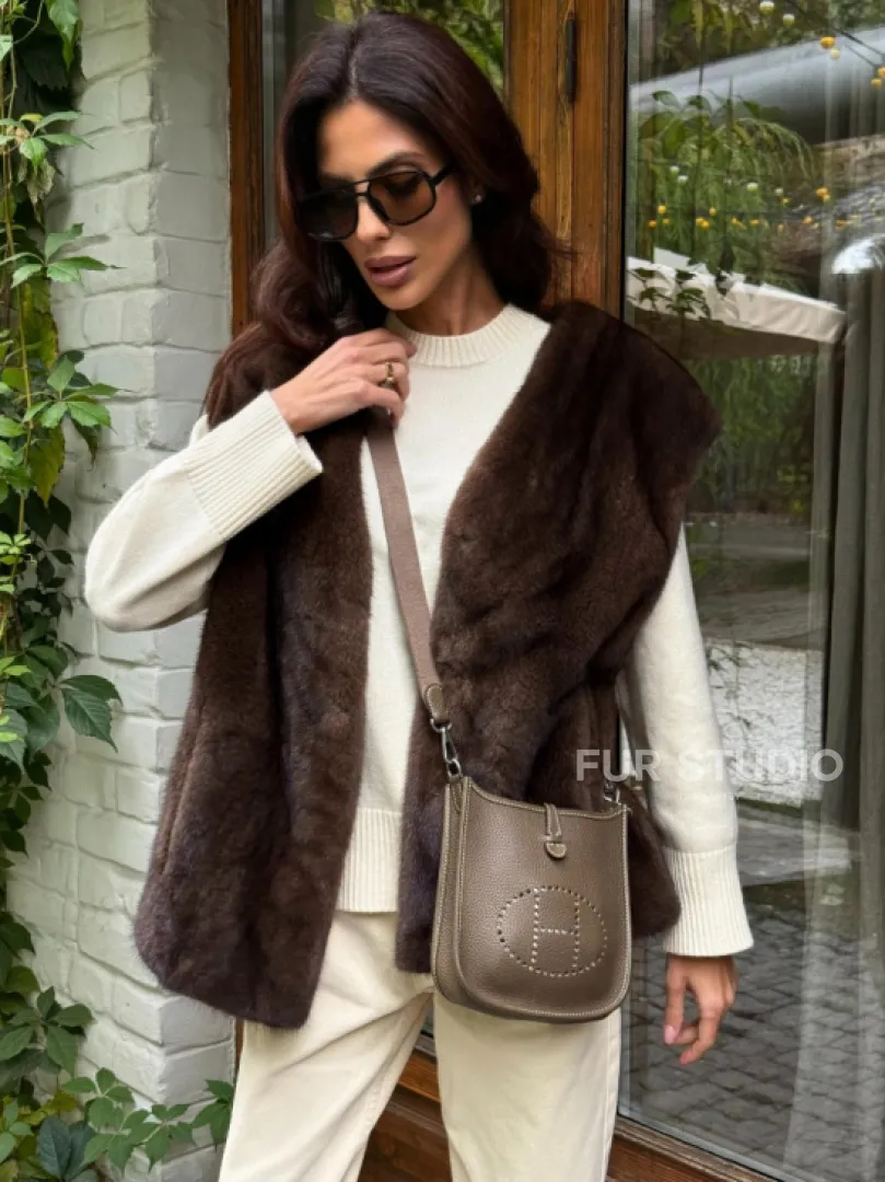 Жилет норковый - цвет коричневый