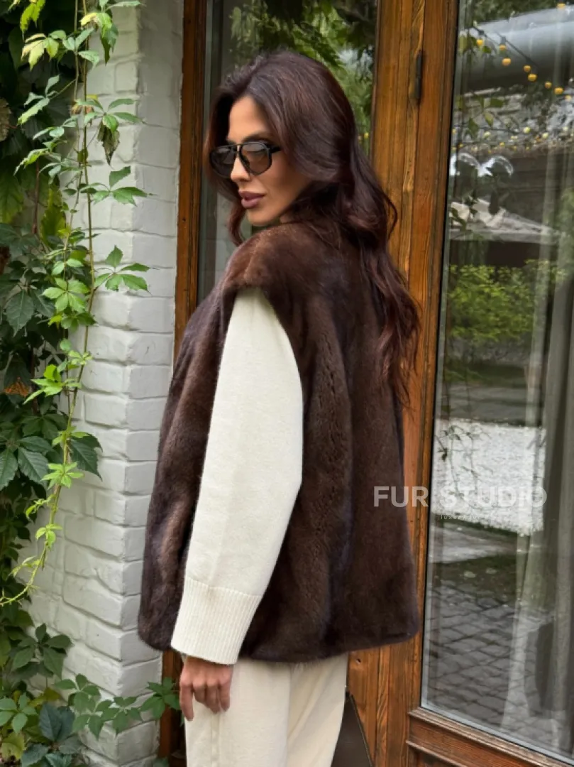 Жилет норковый - цвет коричневый
