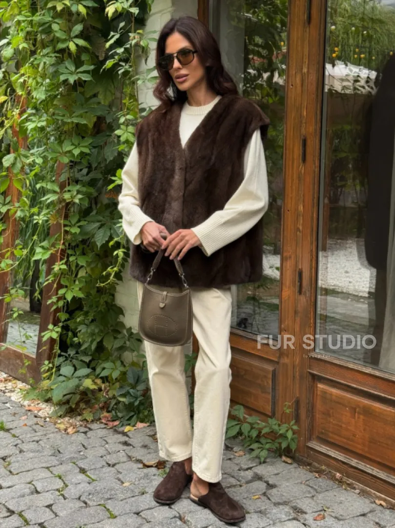 Жилет норковый - цвет коричневый