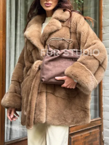 Полушубок норковый (бежевый) - фото 3