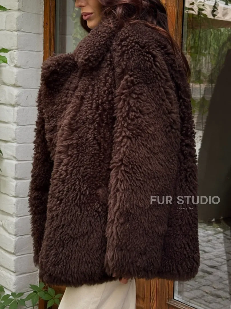 Дубленка двухсторонняя женская - цвет коричневый