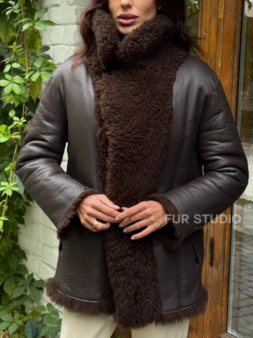Дубленка двухсторонняя женская - цвет коричневый